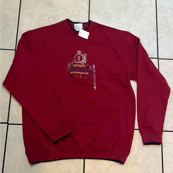 First Bank of Grandpa Men’s Large Crewneck Sweatshirt Embroidered Red VTG NEW!